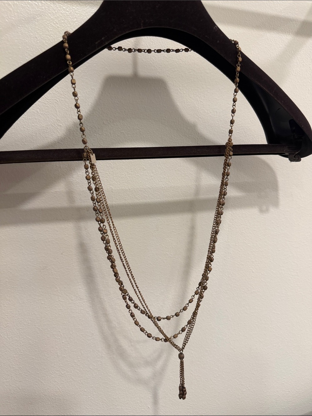 Neiman Marcus Layered Bronze-Tone Beaded Chain Necklace with Tassel